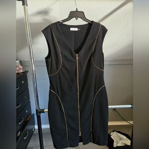 Calvin Klein Black Mini Dress with Gold Trim